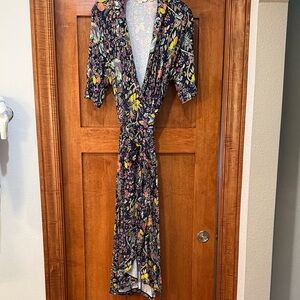 Boden Floral Print Maxi Dress in Navy with Pink and Yellow Accents